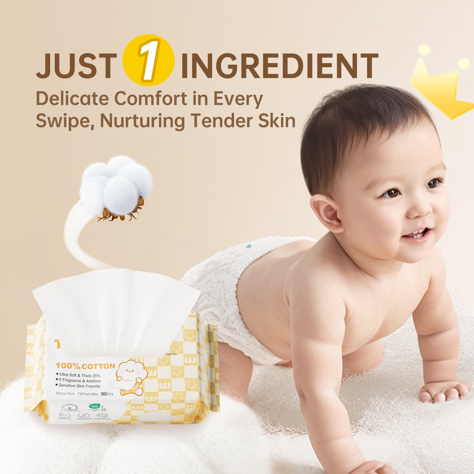 Winner 100% USA Cotton Dry Wipes, Ultra Soft Face Towels, Wet and Dry Use, Unscented and Hypoallergenic, Baby Necessities for Diaper Changes, Meals, and On-the-go Cleanup, 240 Count, Pack of 3